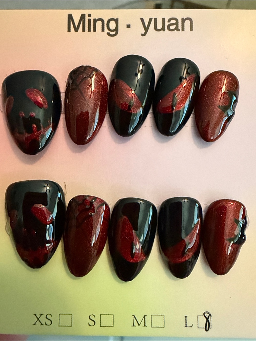 Black & Deep Red handmade acrylic Press-On Nail Set